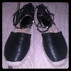 Rebecca Minkoff black leather espadrilles